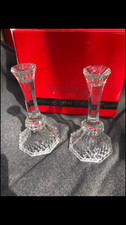 VINTAGE Avon Pair of Lead Crystal Glass Candlestick Holders 8 inches tall w/ BOX picture