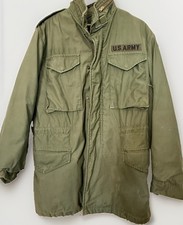 Vintage 1975 M65 Field Jacket Small Long OG-107 Big Red One Patched With Liner picture