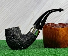 PETERSON DELUXE 9B SANDBLAST BENT BILLIARD ESTATE PIPE, HALLMARKED SILVER COLLAR picture