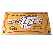 Vintage Whizzer Motor Bike Porcelain Sign - Gas Sales Service Station Sign picture