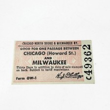 Chicago North Shore & Milwaukee Ry. One Way Ticket Chicago to Milwaukee C49362 picture