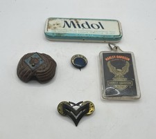 Vintage Junk Drawer Lot Midol Tin Harley Cigarette Keychain Cub Scout Pin USMC picture
