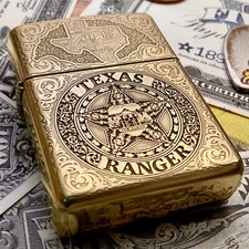 Zippo “Texas Ranger” Badge Themed Engraved Brass Armor Cigarette Cigar Lighter picture