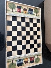 Vintage Folk Art Wooden Checkerboard Country Farmhouse Game Board Wall Decor picture