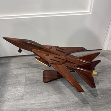 Vintage Hand Carved Wood F-14 Tomcat Fighter Jet Airplane Model 17.5” w/ Stand * picture
