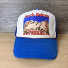 Vintage South Dakota Hat Cap Snap Back Blue White Mt Rushmore Trucker Souvenir picture