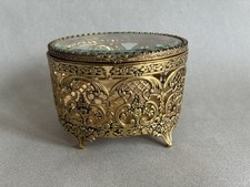 Vintage Gold Tone Filigree Brass Trinket Jewelry Box picture