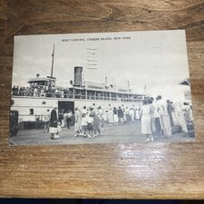 Vintage Postcard Boat Landing, Fishers Island, NY 1938 Posted picture