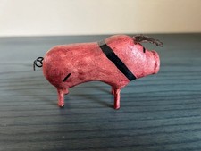 Vintage Hand-Carved Wooden Pig Figurine Folk Art Rustic Farmhouse Artisan picture