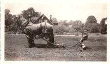 Vintage Photo Plow Horse Child House Painter Farmland Field Rural America USA picture