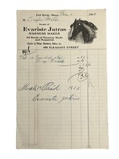 1916 antique EVARISTE JUTRAS fall river ma HORSE HARNESS INVOICE whips blankets picture
