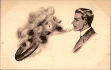 1909 Romance Smoke Girl Man Fantasy Art Postcard E.B. Scofield Kirwin KS picture
