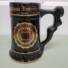  Indiana University Ceramic Stein Black & Gold Nude Woman Handle 1950's Mug picture