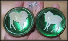 Very old Pair of Glass Horse or Goat Bridle Rosettes with Brass Backs Unusual picture