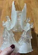 Vintage Plastic Frosted Angel Candle holders 6.5