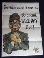 1944 WW2 USA AMERICA TEXACO OIL COMPANY JAPANESE ARMY SOLDIER PROPAGANDA POSTER picture