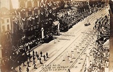 G96/ Detroit Michigan RPPC Postcard 1910 Elks Parade Crowd Patriotic 2 picture