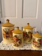 Vintage 1981 Sears Roebuck Country Farm Canister Set 4 Ceramic Japan Cottage picture