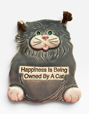 Vintage 1994 Smoky Mountain Pottery Cat Wall Plaque “Happiness Is Being Owned” picture