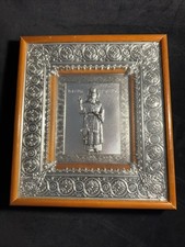 Vintage St Nektarios of Myra Orthodox Icon Silver Tone Metal Framed 8 X 9 picture