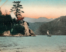 Shiraiwa Chuzenji Lake Sunset & Mountains Tinted Nikko Japan Vintage Postcard B1 picture