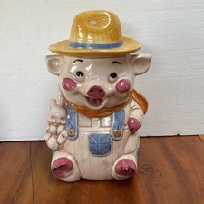 Vintage Treasure Craft Farmer Pig Ceramic Cookie Jar 1960s 12.5