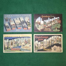 Lot 4 Large Letter Greetings From Linen Postcards 1940 Curt Teich Tichnor Used picture