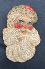 Rare 1988 Vaillancourt Folk Art Santa Face Chalkware Christmas  Signed 4” picture