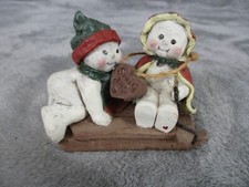 Sarah's Attic 1991 Forever Frolicking Friends #803 Snowman Sled Figurine Vintage picture