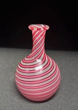Murano Art Glass Vase Pink White Filigree Spiral Stripes Italian 5.5” Tall picture