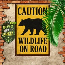 Slow Bear Crossing Metal Sign Rustic Wilderness Safety Plaque picture
