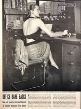 1944 Women Low-Cut Dress Office Bare Backs Worries Businessmen Magazine Print picture