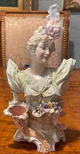 Antique Lady Bust Figurine Complete With Curved Bud Vase A&E Muller Rare Beauty picture