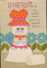 Vtg Birthday Greeting Card Sister Adorable Anthropomorphic Beaver Orange Hat Pop picture