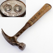VTG 1957 Estwing Hammer 20 oz Head Straight Rip Claw Head Stacked Leather Handle picture
