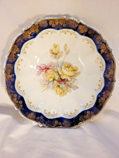 Antique Royal Vienna Ackermann Fritze Porcelain Bowl Cobalt Blue Gold Roses 8.75 picture