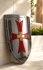 Handcrafted Templar Knight Shield Steel Crusader Wall Decor Red Cross Armor  picture