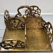 VTG RARE Ornate Victorian Solid Brass Book Stand Caddy /Utility Caddy - READ picture