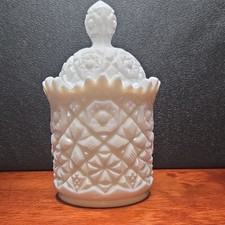 Vtg Fostoria Winburn Pattern Handmade Milk Glass Sugar Bowl with Lid  picture