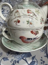 Grace Teaware Tea for One Set Birds Floral Porcelain Teapot Cup Saucer-new picture