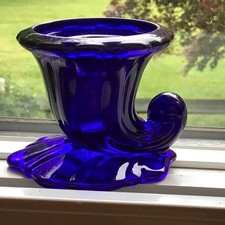 Heisey Glass Warwick Stiegel #1428 Cobalt Horn Of Plenty Candle Stick Holder picture