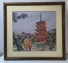 Vintage Japanese Silk Embroidery Landscape’s Framed, Beautiful Art picture
