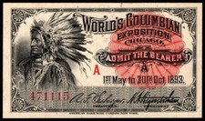 1893 US Exposition Ticket Native American Portrait World’s Columbian Exposition picture