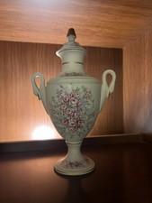Vintage Ceramica Ibis Aveiro Portugal Lidded Urn Vase Pink Rose Gold Gilt 11.5