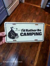 NOS Vintage I'd Rather Be Camping Booster License Plate RV Camper Tent Yogi Bear picture