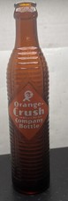 Vtg 1946 Amber Orange Crush Soda Bottle - Ribbed Krinkly Diamond ACL Logo.: 10A1 picture