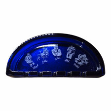 Title: Vintage Joe Camel Jazz Band Cobalt Blue Glass Half Moon Ashtray picture