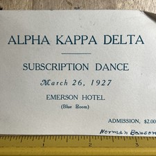 Antique Alpha Kappa Delta Dance Card Blue Room Emerson Hotel 1927 — O2 picture