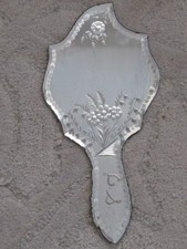 Antique French MIRROR Etched FLOWERS Beveled SHAPELY Vanity Dresser Top picture