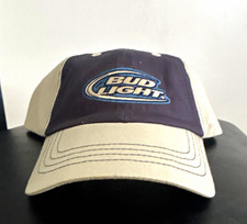 2000s NEW Bud Light Breweriana Adjustable Baseball Cap Hat - Navy Blue & Tan picture